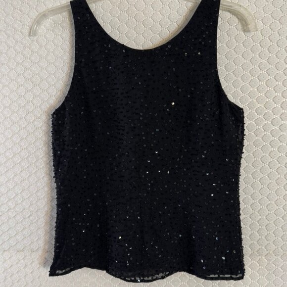 NWT Talbots Black Round Neck Pure Silk Sequins Bead Lined Tank Size 4 - Picture 7 of 8